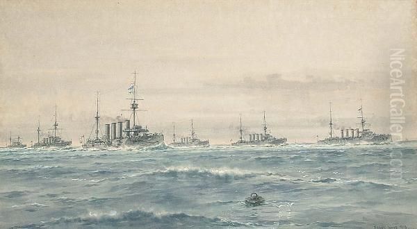 A Cruiser Squadron At Sea by Frank Watson Wood