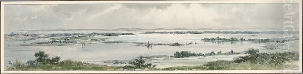 A Panorama Of The Upper Reaches 
Of Portsmouth Harbour From Portsdown Hill, The Harbour Entrance In The 
Centre With Spithead And The Isle Of Wight Beyond by Frank Watson Wood