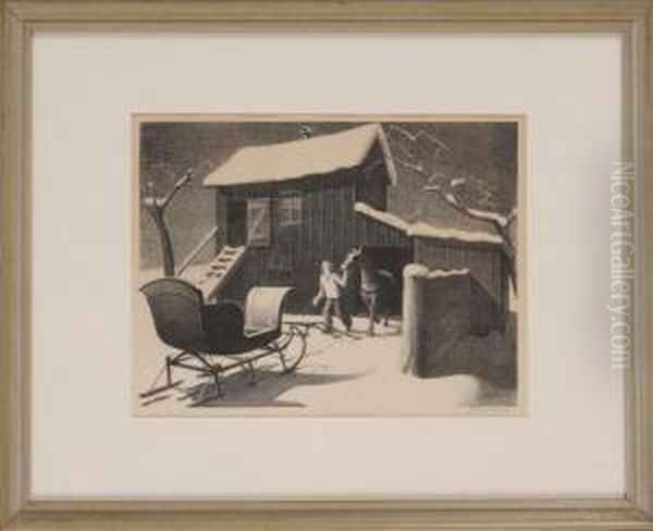 Sleigh Oil Painting by Grant Wood