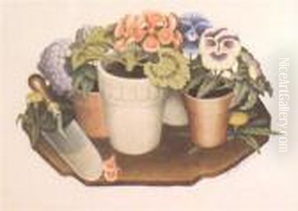 Tame Flowers Oil Painting by Grant Wood