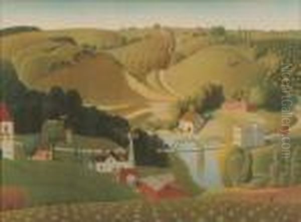 Stone City Oil Painting by Grant Wood