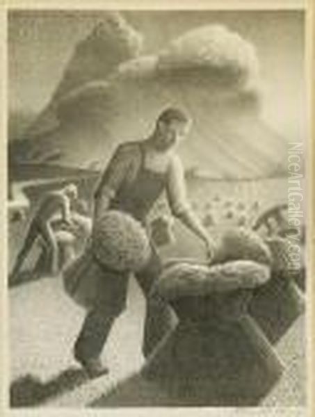 Approaching Storm Oil Painting by Grant Wood