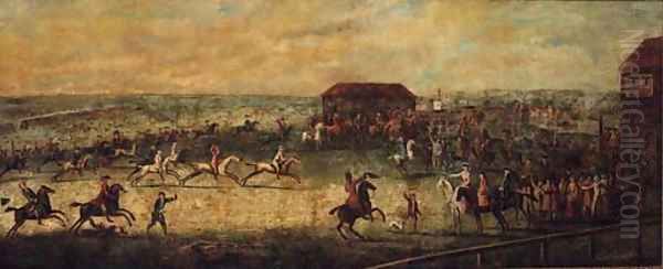 A View of a Match on the Long Course, Newmarket Oil Painting by Peter Tillemans