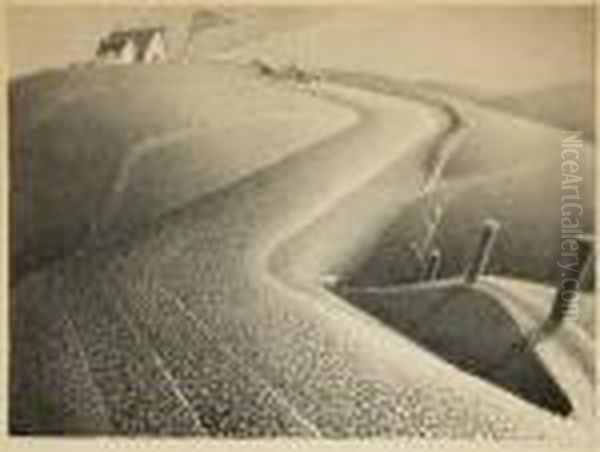 March Lithograph Oil Painting by Grant Wood