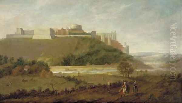 Windsor Castle from the north with the River Thames and labourers in the foreground Oil Painting by Peter Tillemans