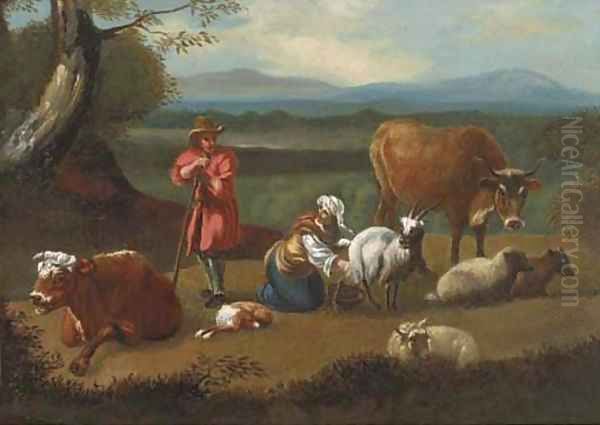 Milking the goat Oil Painting by Rosa Da Tivoli