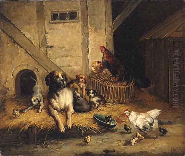 Farmyard Friends Oil Painting by Jean Maurice Thibon