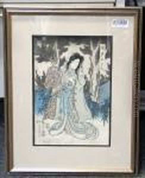 Framed And Glazed; Depicting A Kabuki Actor Oil Painting by Grant Wood