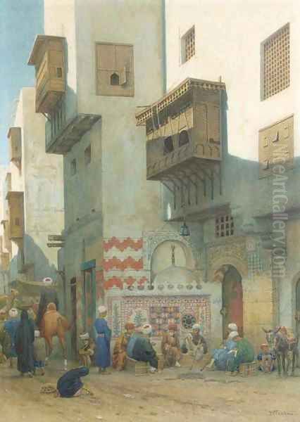 Binnenplein te Kairo on an Oriental square Oil Painting by Willem De Famars Testas