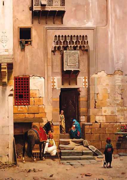 An Arab Street Scene Oil Painting by Willem De Famars Testas