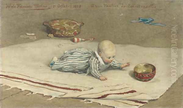 The artist's son, Henri Baudouin, playing on a rug Oil Painting by Willem De Famars Testas