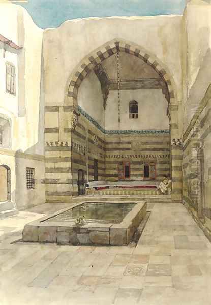 The courtyard of Maison St. Jean in Damascus Oil Painting by Willem De Famars Testas