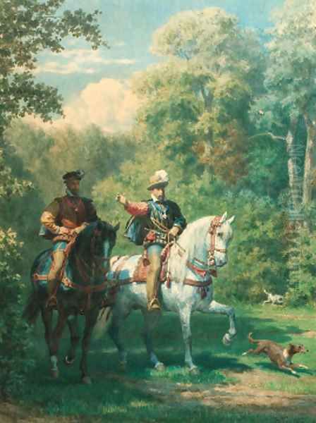 William, Prince of Orange and Henry II, King of France meeting in the Bois de Vincennes, 1559 Oil Painting by Willem De Famars Testas