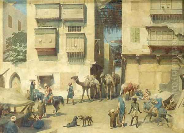 A bustling square in the Orient Oil Painting by Willem De Famars Testas