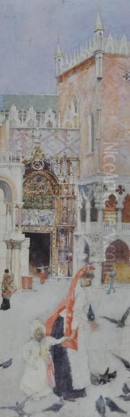 Scenes In St. Marks Square, 
Venice Oil Painting by David Woodlock