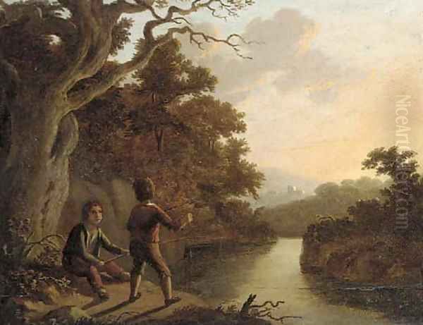 The young anglers Oil Painting by John Wallace Tucker