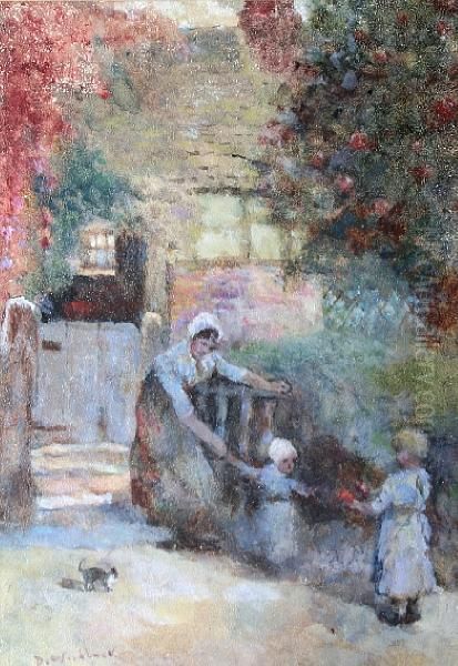 First Steps, A Flintshire Cottage Oil Painting by David Woodlock