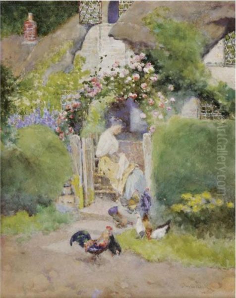 A Cottage Near Hampton Hill, Warwick Oil Painting by David Woodlock