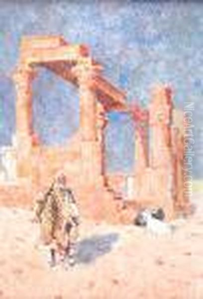 Ruined Temple Of Isis In Upper Egypt Oil Painting by David Woodlock