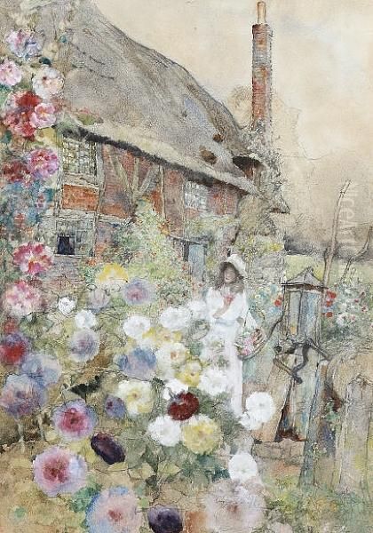 A Cottage Garden Oil Painting by David Woodlock