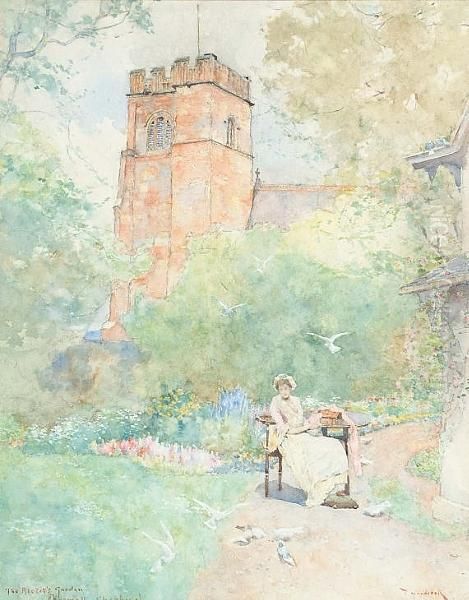 A Lady Seated In The Rector's Garden Oil Painting by David Woodlock