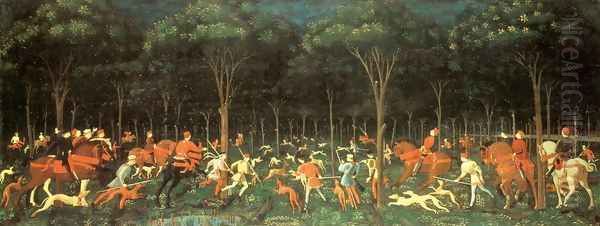 The Hunt in the Forest 1460s Oil Painting by Paolo Uccello