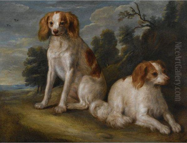 Two Spaniels In A Landscape Oil Painting by John Wootton