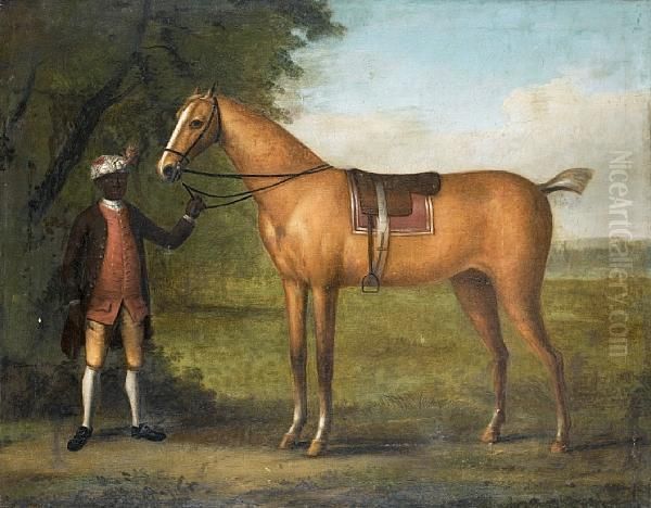 A Page Holding A Racehorse Oil Painting by John Wootton