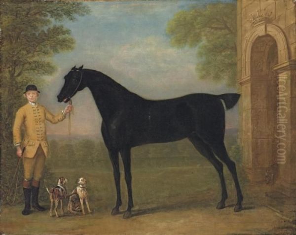 A Dark Bay Racehorse Held By A Jockey Oil Painting by John Wootton