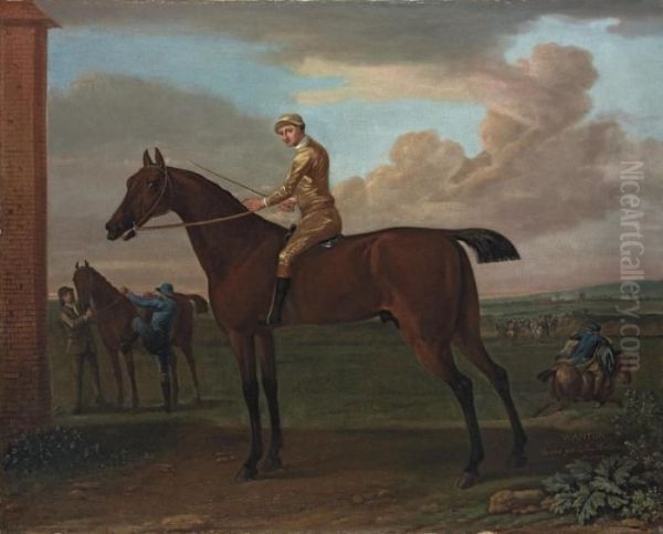 Wanton, A Bay Racehorse With Jockey Up, At Newmarket Oil Painting by John Wootton