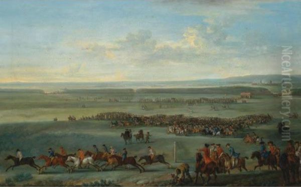 The Prince Of Wales At A Race Meeting On Newmarket Heath Oil Painting by John Wootton