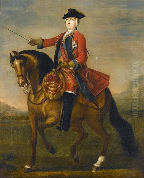 An Equestrian Portrait Of 
William Augustus, Duke Of Cumberland In The Uniform Of The 1st Guards, 
With The Ribbon And Star Of The Garter, In A Landscape Oil Painting by John Wootton