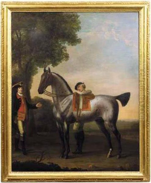 A Grey Hunter With A Groom Oil Painting by John Wootton