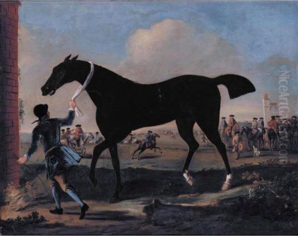 The Duke Of Rutland's Bonny Black Held By A Groom At Newmarket Oil Painting by John Wootton