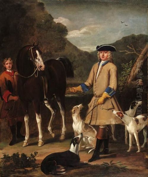 Edward, Lord Seymour, With His Horse, Groom And Dogs, In Alandscape Oil Painting by John Wootton