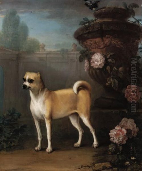 A Pug Beside A Classical Urn Oil Painting by John Wootton