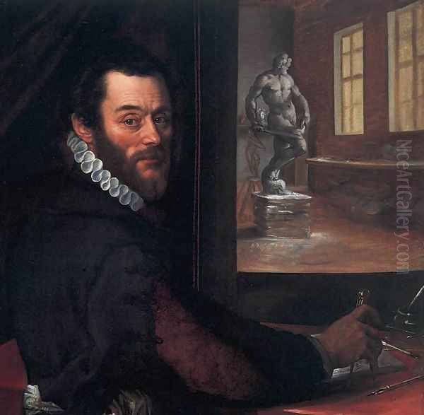 Portrait of Giambologna in his Studio (detail) 1570s Oil Painting by Flemish Unknown Masters