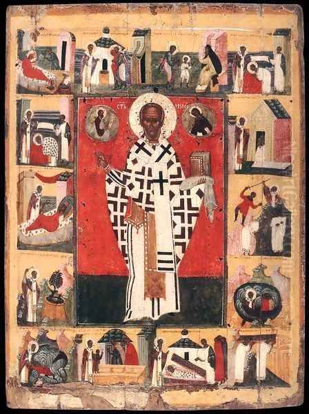 St Nicholas with Scenes from his Life Oil Painting by Russian Unknown Master