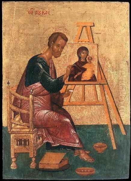 Luke Paints the Icon of the Mother of God Hodegetria Oil Painting by Russian Unknown Master