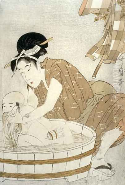 The Bath, Edo period 1603-1868 Oil Painting by Kitagawa Utamaro