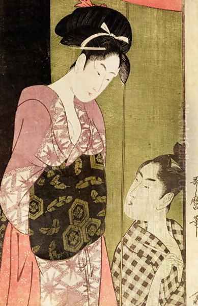 A Man Painting a Woman Oil Painting by Kitagawa Utamaro