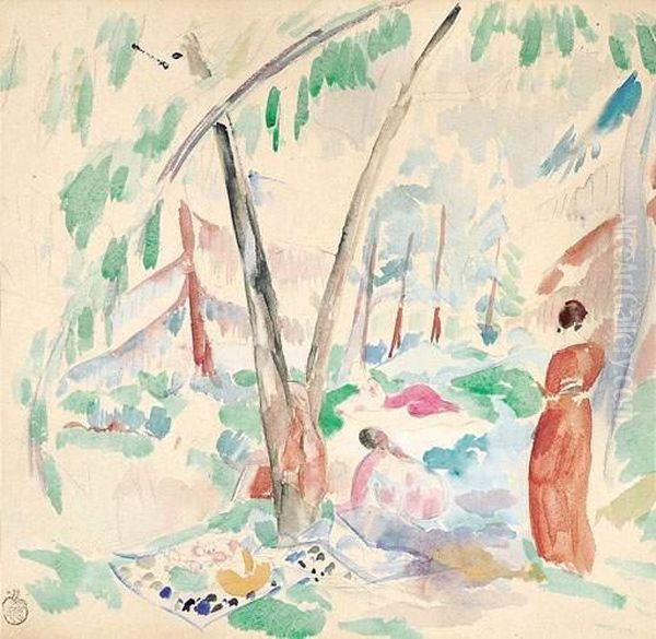 Femmes Se Baignant - Personnages En Foret (1914) Oil Painting by Rik Wouters