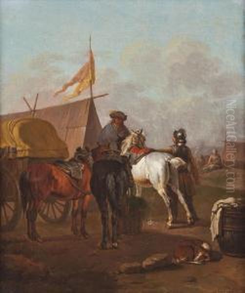 Soldaten Im Feldlager Im Gesprach Oil Painting by Pieter Wouwermans or Wouwerman