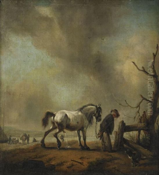 Landskap Med Rastande Hast Oil Painting by Pieter Wouwermans or Wouwerman