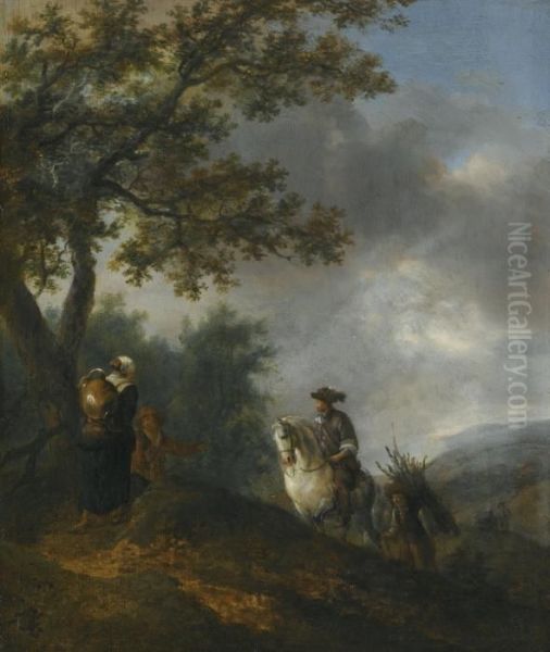 A Landscape With A Rider On A White Horse And A Boy Carrying Faggots Oil Painting by Pieter Wouwermans or Wouwerman