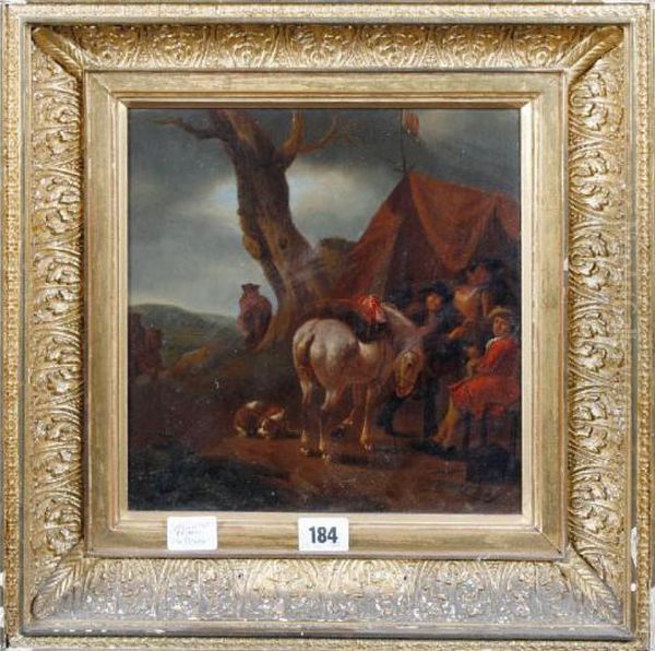 An Encampment With A Horse And Figures Oil Painting by Pieter Wouwermans or Wouwerman