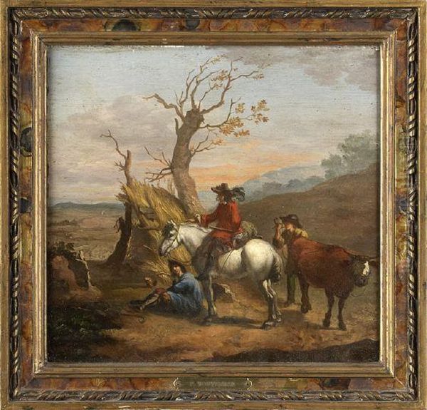 Travelers Resting On A Hilltop Oil Painting by Pieter Wouwermans or Wouwerman