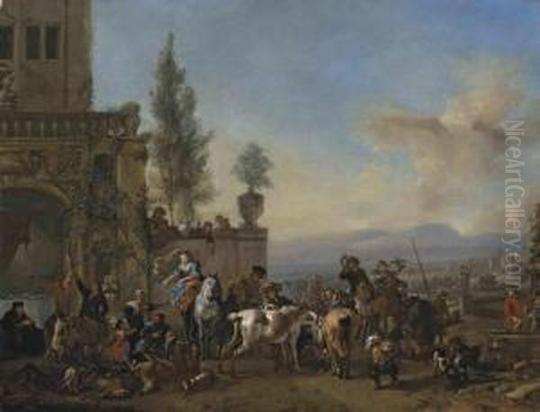 The Return From The Hunt Oil Painting by Pieter Wouwermans or Wouwerman