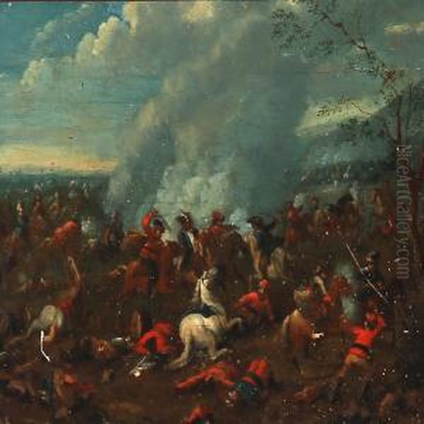 A Battle Scene Oil Painting by Pieter Wouwermans or Wouwerman