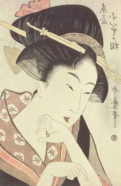 Bust portrait of the heroine Kioto of the Itoya Oil Painting by Kitagawa Utamaro